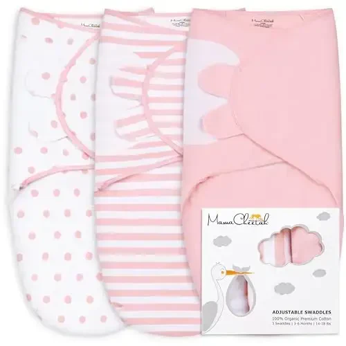 Mama Cheetah Preemie Swaddle Sack, Organic Cotton Sleep Sacks - Easy Swaddles for Premature Baby Girl Blanket Wrap, 4-7 lbs, Newborn Essentials, 3-Pack, Pink 