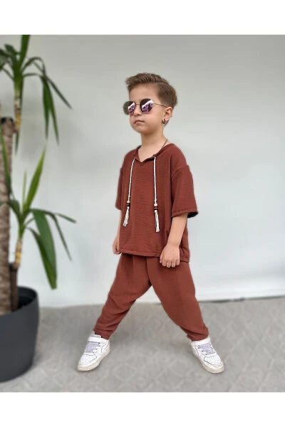 Anne-çocuk kombin çocuk şalvar takım-Taba - Modazone