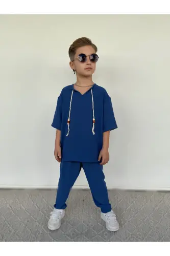 Anne-Çocuk kombin şalvar takım - Petrol mavisi - BARIN KIDS (1)