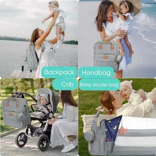 Diaper Bag Backpack for Mom and Dad, Large Capacity Baby Travel Bag with USB Charging Port, Waterproof Foldable Baby Bag for Boys and Girls, Stylish Maternity Backpack for Travel & Hospital，Grey - 6