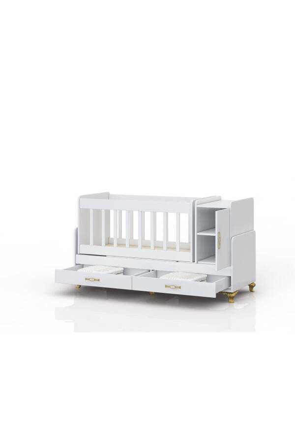 Anne Yanı, Sallanır, Büyüyen Bebek Beşiği, Yataklı, Kapaklı, Çekmeceli 60 x 120 Altın-Sarı - 3