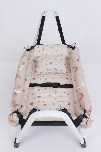 Anne Yanı Hamak Lüks Pamuklu Kumaş Silinebilir Hamak-Kahve - 3