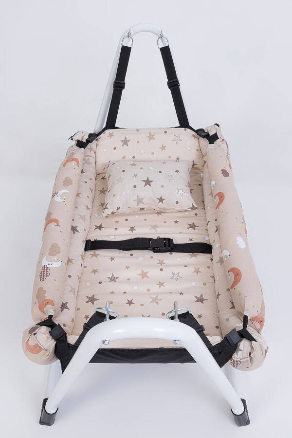 Anne Yanı Hamak Lüks Pamuklu Kumaş Silinebilir Hamak-Kahve - 3