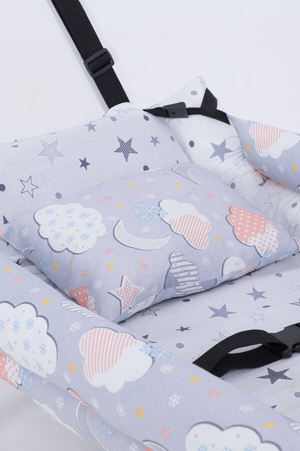 Anne Yanı Hamak Lüks Pamuklu Kumaş Silinebilir Hamak-Gri - 4