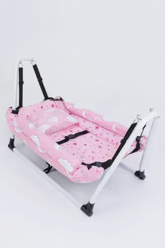 Anne Yanı Hamak Lüks Pamuklu Kumaş Silinebilir Hamak-Pembe - COZIBO (1)