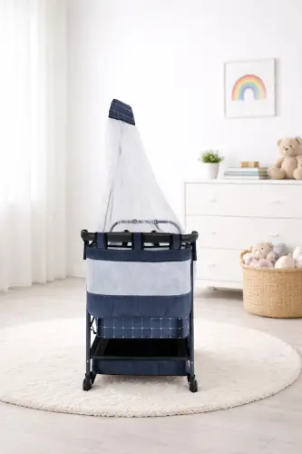 Anne Yanı Sallanabilir Bebek Beşiği Portatif Hamak Sepet Beşik Safir-Siyah - 2