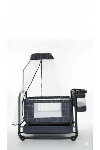 Anne Yanı Sallanabilir Bebek Beşiği Portatif Hamak Sepet Beşik Safir-Siyah - 3