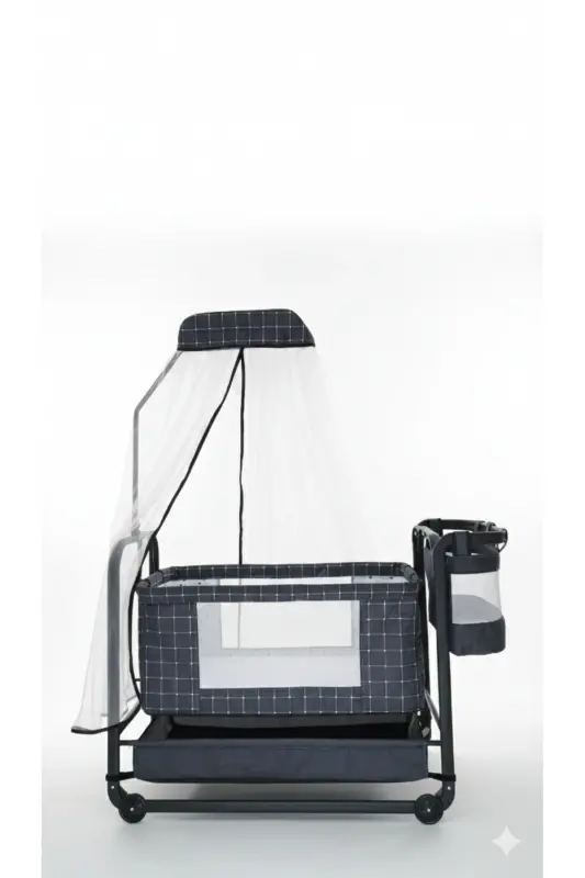 Anne Yanı Sallanabilir Bebek Beşiği Portatif Hamak Sepet Beşik Safir-Siyah - 3