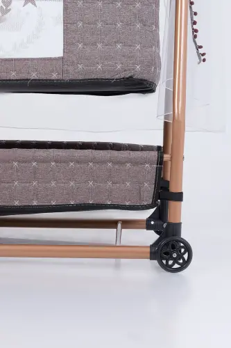 Anne Yanı Sepet Beşik Tekerlekli Lüks Beşik-Kahve - 4