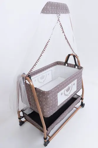 Anne Yanı Sepet Beşik Tekerlekli Lüks Beşik-Kahve - 1