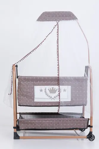 Anne Yanı Sepet Beşik Tekerlekli Lüks Beşik-Kahve - 5