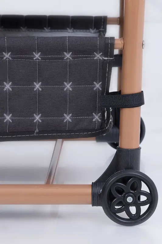 Anne Yanı Sepet Beşik Tekerlekli Lüks Beşik-Koyu Gri - 6