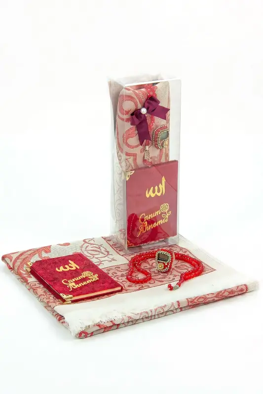 Anneler Gününe Özel Kadife Yasin Kitabı Seccade Seti Kristal Tesbihli - Bordo - Bordo - 1