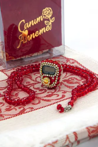 Anneler Gününe Özel Kadife Yasin Kitabı Seccade Seti Kristal Tesbihli - Bordo - Bordo - 4