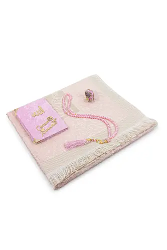 Anneler Gününe Özel Kutulu Kadife Yasin Kitabı Tesbih Zikirmatik Seccade Seti Pembe - Pembe - 4