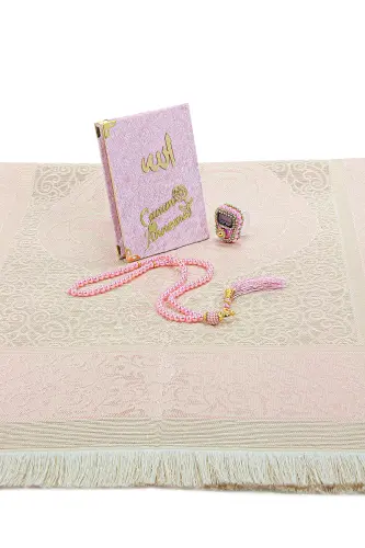 Anneler Gününe Özel Kutulu Kadife Yasin Kitabı Tesbih Zikirmatik Seccade Seti Pembe - Pembe - 5