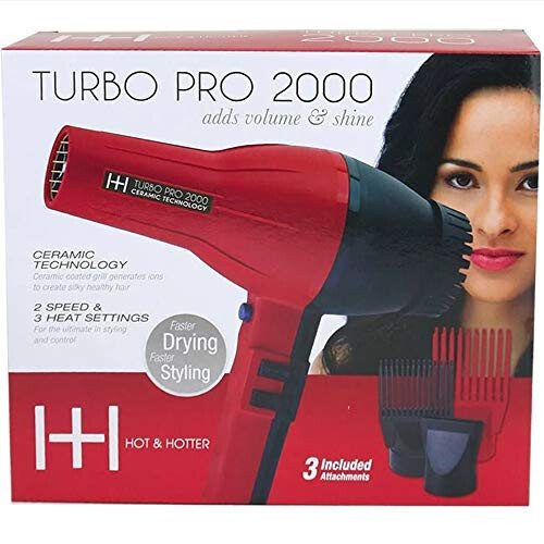 Annie - Issiq va Yanayotgan Salon Turbo Pro-2000 Ionli Soch Quritgich - Qizil - Seramika - (2) Soch Tarash Qo'shimchalari va (1) Konsentrator Qo'shimchasi - Modazone (1)