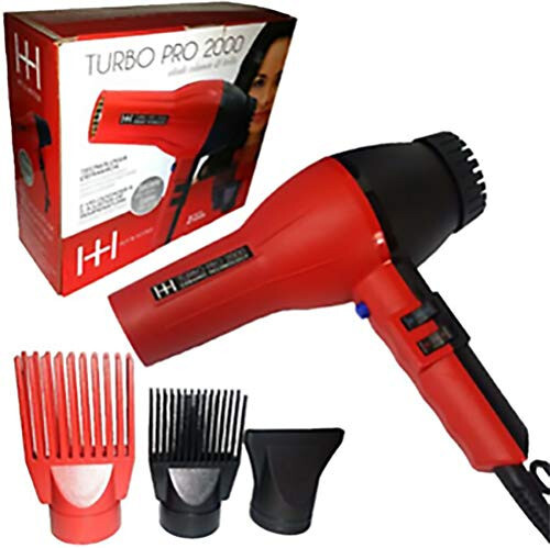 Annie - Issiq va Yanayotgan Salon Turbo Pro-2000 Ionli Soch Quritgich - Qizil - Seramika - (2) Soch Tarash Qo'shimchalari va (1) Konsentrator Qo'shimchasi - 3