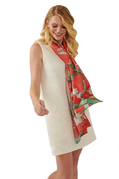 Anor guli 50x170 Bodom daraxti % 100 Saten ipak to'liq - 2