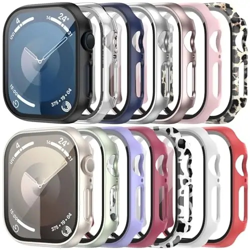 anotch 14 Pack Case with Tempered Glass Screen Protector for Apple Watch Series 10 46mm, Full Coverage Hard PC Protective Cover HD Ultra-Thin Guard Bumper For iWatch 10 46mm Accessories 