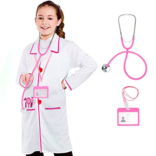 ANPHILE Kids Doctor Costume, Kids Doctor Lab Coat Halloween Dress Up Costume for Toddler Girls Kids - 1