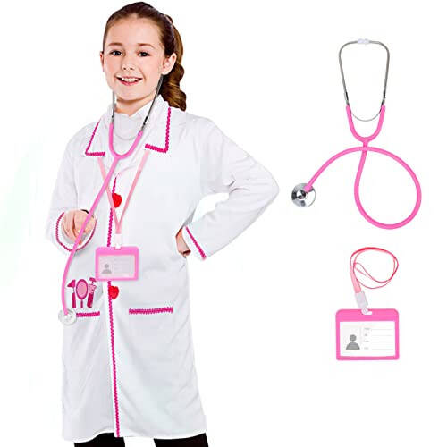 ANPHILE Kids Doctor Costume, Kids Doctor Lab Coat Halloween Dress Up Costume for Toddler Girls Kids - 1