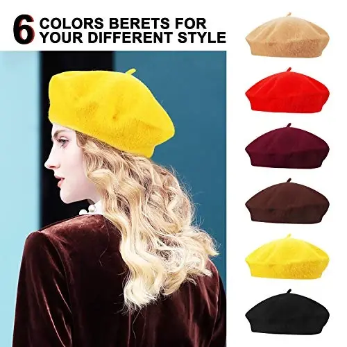 Anteer 6 Parça Yün Bere Şapka Fransız Tarzı Beanie Şapkalar Moda Bayan Bere Şapkaları Kadınlar Kızlar Bayan için - ANTEER (1)