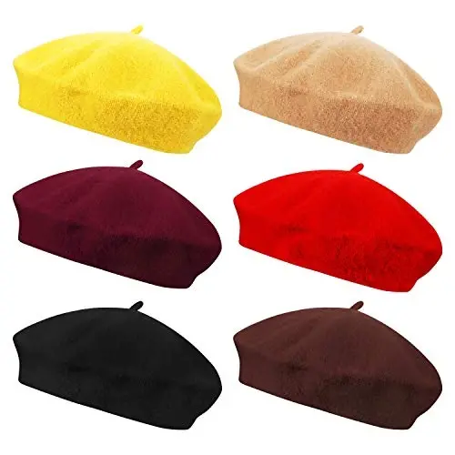 Anteer 6 Pieces Wool Beret Hat French Style Beanie Hats Fashion Ladies Beret Caps for Women Girls Lady 