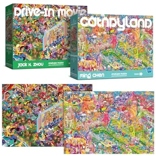 Antelope 2 in 1 1000 Piece Puzzle Bundle - Catndyland - Drive in Movie bilan 1000 Piece Jigsaw Puzzle to'plami bilan 1000 dona boshqotirma to'plami - 1