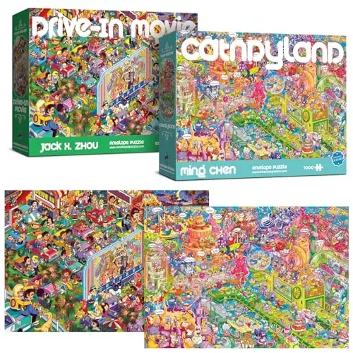 Antelope 2 in 1 1000 Piece Puzzle Bundle - Catndyland - Drive in Movie bilan 1000 Piece Jigsaw Puzzle to'plami bilan 1000 dona boshqotirma to'plami 