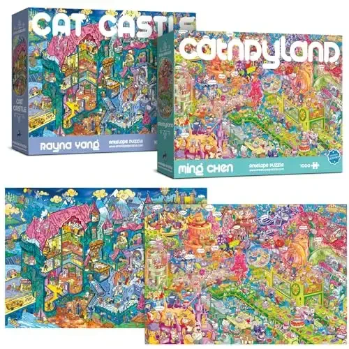 Antelope 2 in 1 1000 Piece Puzzle Bundle - Catndyland - Mushuk qasri bilan 1000 dona jumboq - ANTELOPE