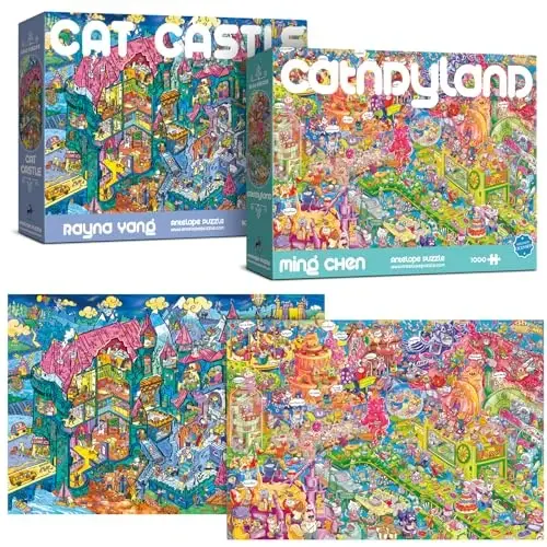 Antelope 2 in 1 1000 Piece Puzzle Bundle - Catndyland - Mushuk qasri bilan 1000 dona jumboq 