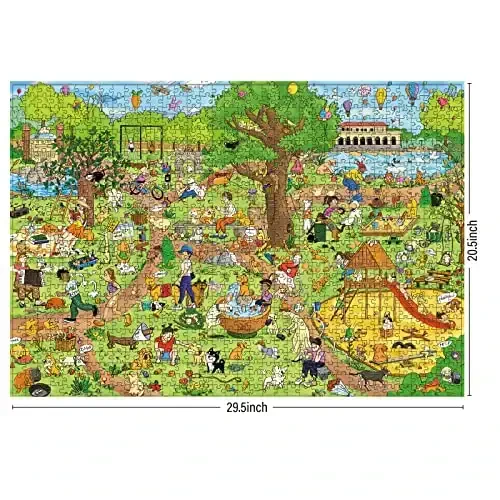 ANTELOPE 3 in 1 1000 Piece Puzzle Bundle - Dog Park, Drive in Movie, Roller Coaster - 1000 Piece Jigsaw Puzzle, Cartoon Style, 15 Years and Up - 3
