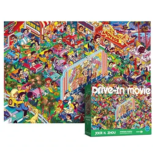 ANTELOPE 3 in 1 1000 Piece Puzzle Bundle - Dog Park, Drive in Movie, Roller Coaster - 1000 Piece Jigsaw Puzzle, Cartoon Style, 15 Years and Up - 4