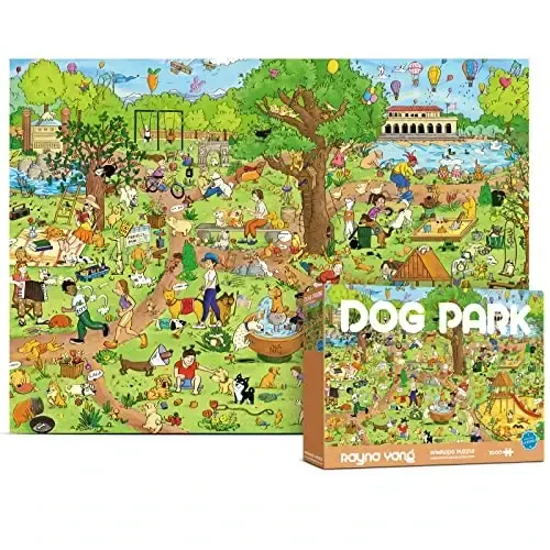ANTELOPE 3 in 1 1000 Piece Puzzle Bundle - Dog Park, Drive in Movie, Roller Coaster - 1000 Piece Jigsaw Puzzle, Cartoon Style, 15 Years and Up - ANTELOPE (1)