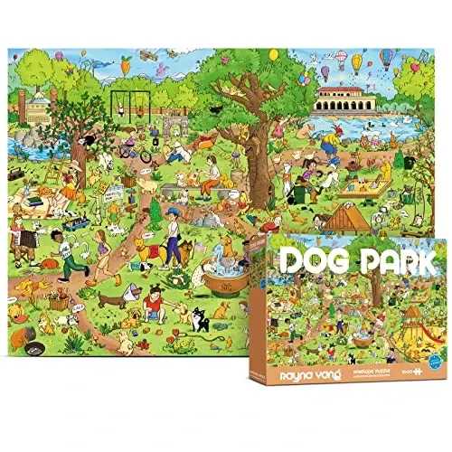 ANTELOPE 3 in 1 1000 Piece Puzzle Bundle - Dog Park, Drive in Movie, Roller Coaster - 1000 Piece Jigsaw Puzzle, Cartoon Style, 15 Years and Up - 2