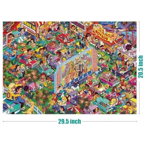 ANTELOPE 3 in 1 1000 Piece Puzzle Bundle - Dog Park, Drive in Movie, Roller Coaster - 1000 Piece Jigsaw Puzzle, Cartoon Style, 15 Years and Up - 5