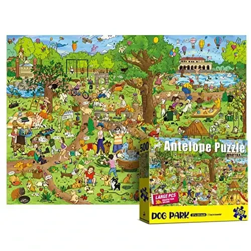 Antelope - 500 Piece Large Format Jigsaw Puzzle for Adults, Dog Park Jigsaw Puzzles 500 Pieces, Large Pieces, No Dust Puzzles for Senior Citizen, 500 PC, Non-Glare Finish, Interlock Smoothly - ANTELOPE