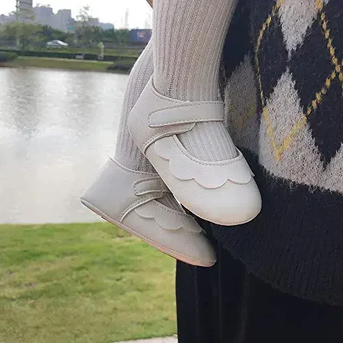 Antheron Baby Girls Mary Jane Flats kamonchali sirpanmaydigan chaqaloq birinchi qadam qo'yuvchilar malika ko'ylak poyafzallari bilan - 2