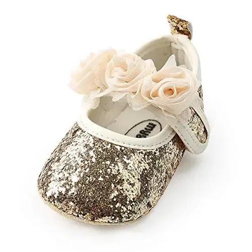 Antheron Baby Girls Mary Jane Flats Soft Sole Infant Moccasins Floral Sparkly Toddler Princess Dress Shoes - MODAZONE