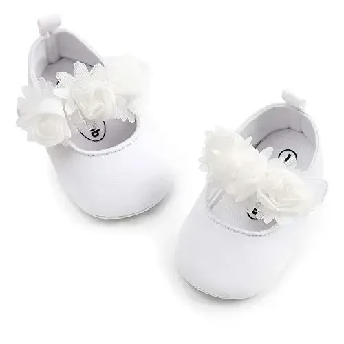 Antheron Baby Girls Mary Jane Flats Soft Sole Infant Moccasins Floral Sparkly Toddler Princess Dress Shoes - 3