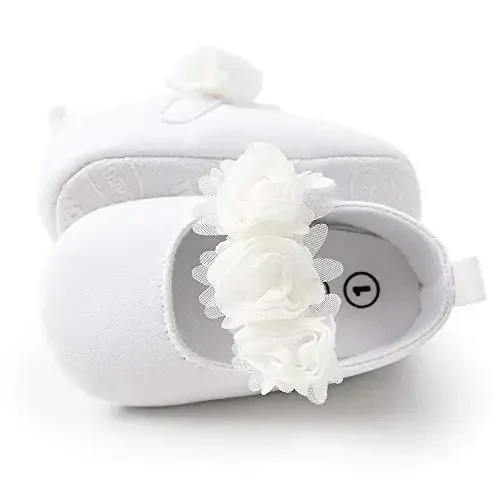 Antheron Baby Girls Mary Jane Flats Soft Sole Infant Moccasins Floral Sparkly Toddler Princess Dress Shoes - 4