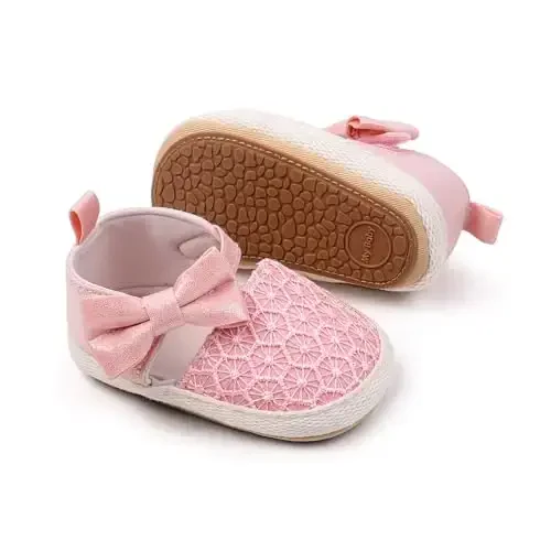 Antheron Baby Girls Mary Jane Flats Soft Sole Infant Moccasins Floral Sparkly Toddler Princess Dress Shoes - 1