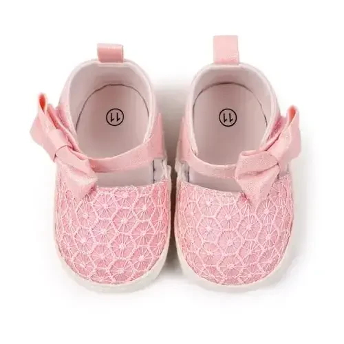 Antheron Baby Girls Mary Jane Flats Soft Sole Infant Moccasins Floral Sparkly Toddler Princess Dress Shoes - 5