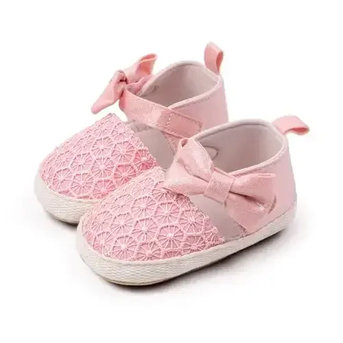 Antheron Baby Girls Mary Jane Flats Soft Sole Infant Moccasins Floral Sparkly Toddler Princess Dress Shoes - 6