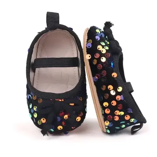 Antheron Baby Girls Mary Jane Flats Soft Sole Infant Moccasins Floral Sparkly Toddler Princess Dress Shoes 