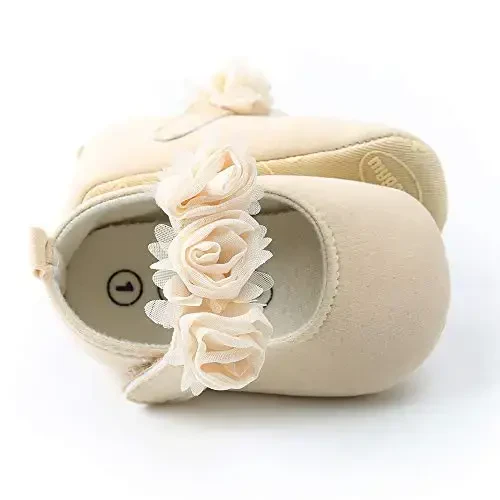 Antheron Baby Girls Mary Jane Flats Soft Sole Infant Moccasins Floral Sparkly Toddler Princess Dress Shoes - 4