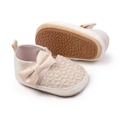 Antheron Baby Girls Mary Jane Flats Soft Sole Infant Moccasins Floral Sparkly Toddler Princess Dress Shoes - 1