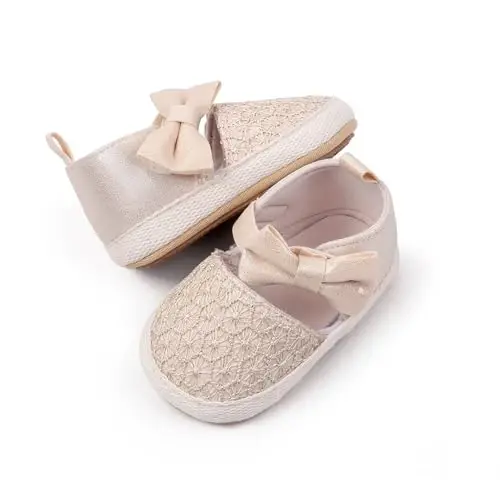 Antheron Baby Girls Mary Jane Flats Soft Sole Infant Moccasins Floral Sparkly Toddler Princess Dress Shoes - 3