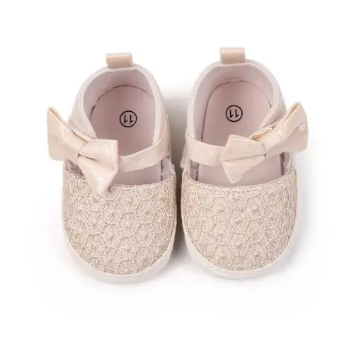 Antheron Baby Girls Mary Jane Flats Soft Sole Infant Moccasins Floral Sparkly Toddler Princess Dress Shoes - 4